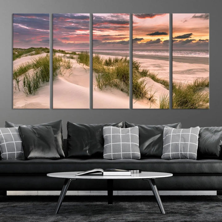 Reimagine your space with the Beach Canvas Print, a triptych featuring a serene beach sunset. Expertly crafted on museum-quality canvases, it delivers professional artistry to effortlessly transform your decor.