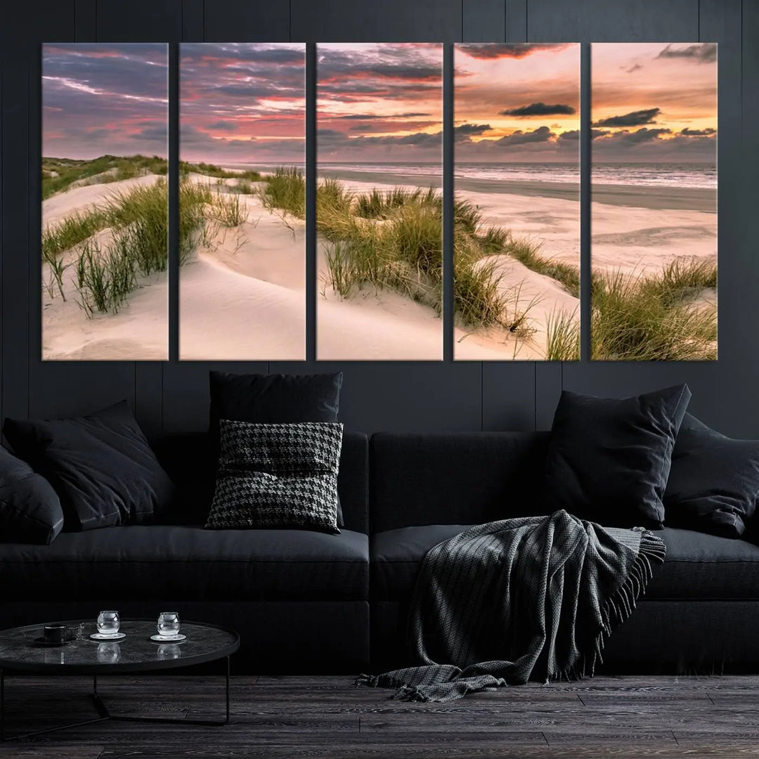 Reimagine your space with the Beach Canvas Print, a triptych featuring a serene beach sunset. Expertly crafted on museum-quality canvases, it delivers professional artistry to effortlessly transform your decor.