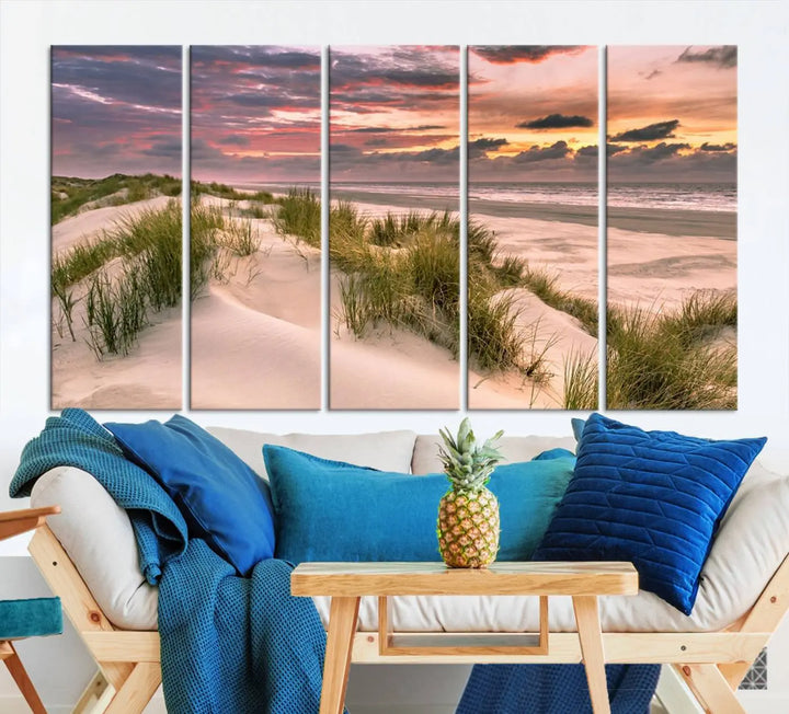 Reimagine your space with the Beach Canvas Print, a triptych featuring a serene beach sunset. Expertly crafted on museum-quality canvases, it delivers professional artistry to effortlessly transform your decor.