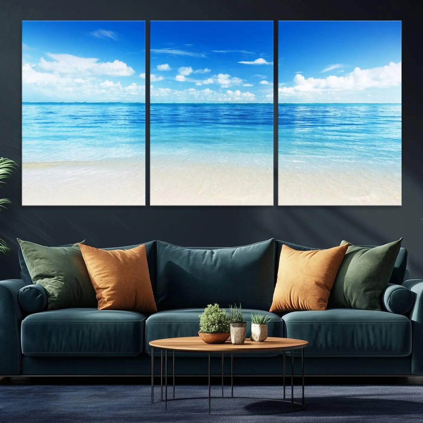 36641-MGV-CV-36X24-Beach Scene Canvas Wall Art Print – Tranquil Ocean Horizon and White Sand Beach Wall Decor for Home or Office