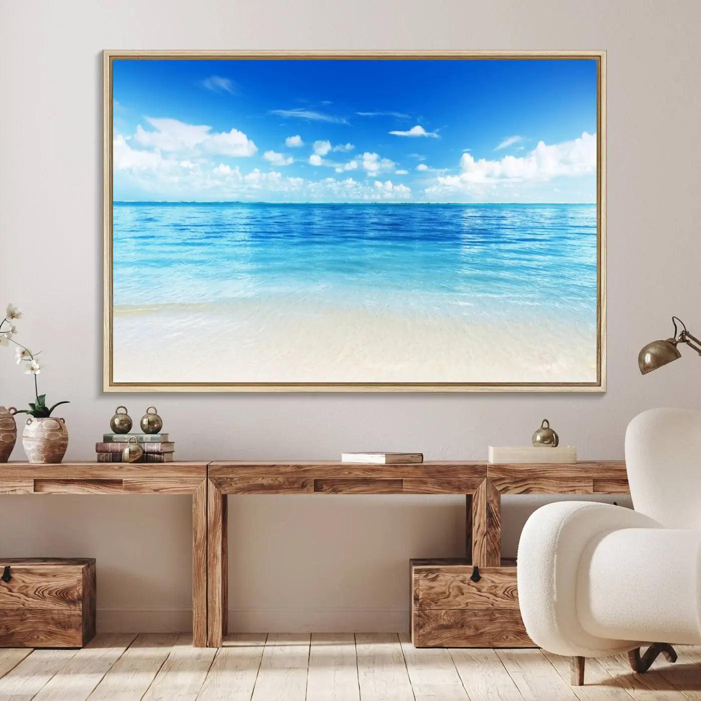 36641-MGV-FC-36X24_Natural-Beach Scene Canvas Wall Art Print – Tranquil Ocean Horizon and White Sand Beach Wall Decor for Home or Office