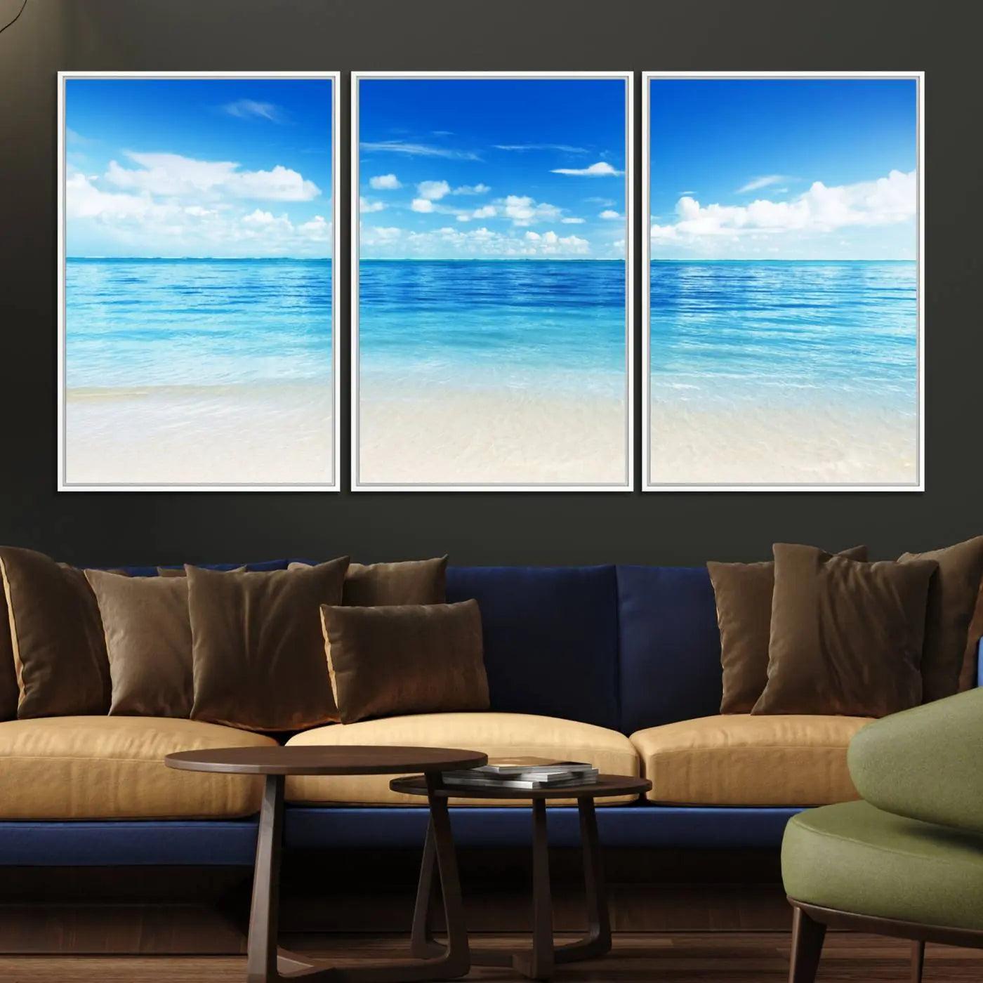 36641-MGV-FC-60X30-3P_White-Beach Scene Canvas Wall Art Print – Tranquil Ocean Horizon and White Sand Beach Wall Decor for Home or Office