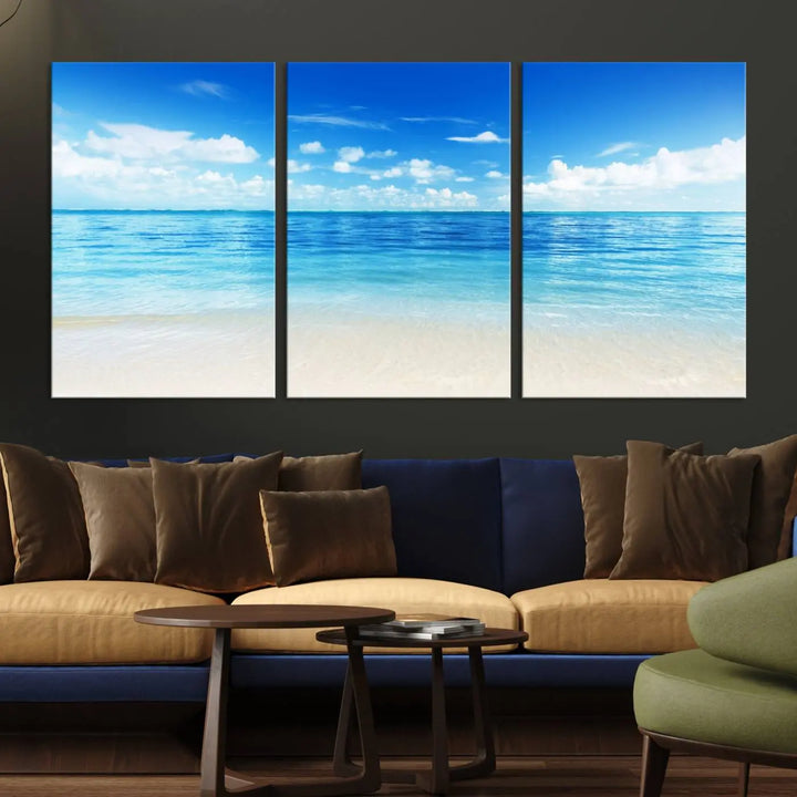 Beach Scene Canvas Wall Art Print – Tranquil Ocean Horizon and White Sand Beach Wall Decor for Home or Office