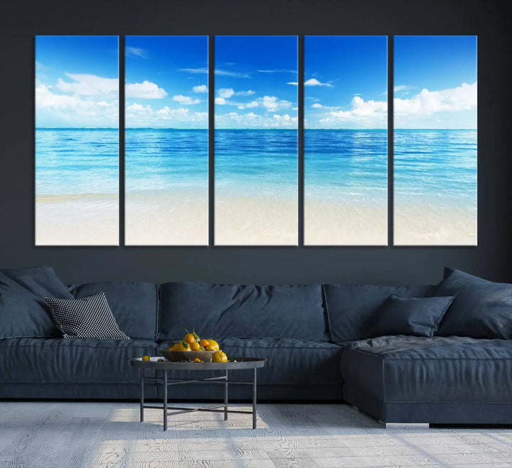 Beach Scene Canvas Wall Art Print – Tranquil Ocean Horizon and White Sand Beach Wall Decor for Home or Office