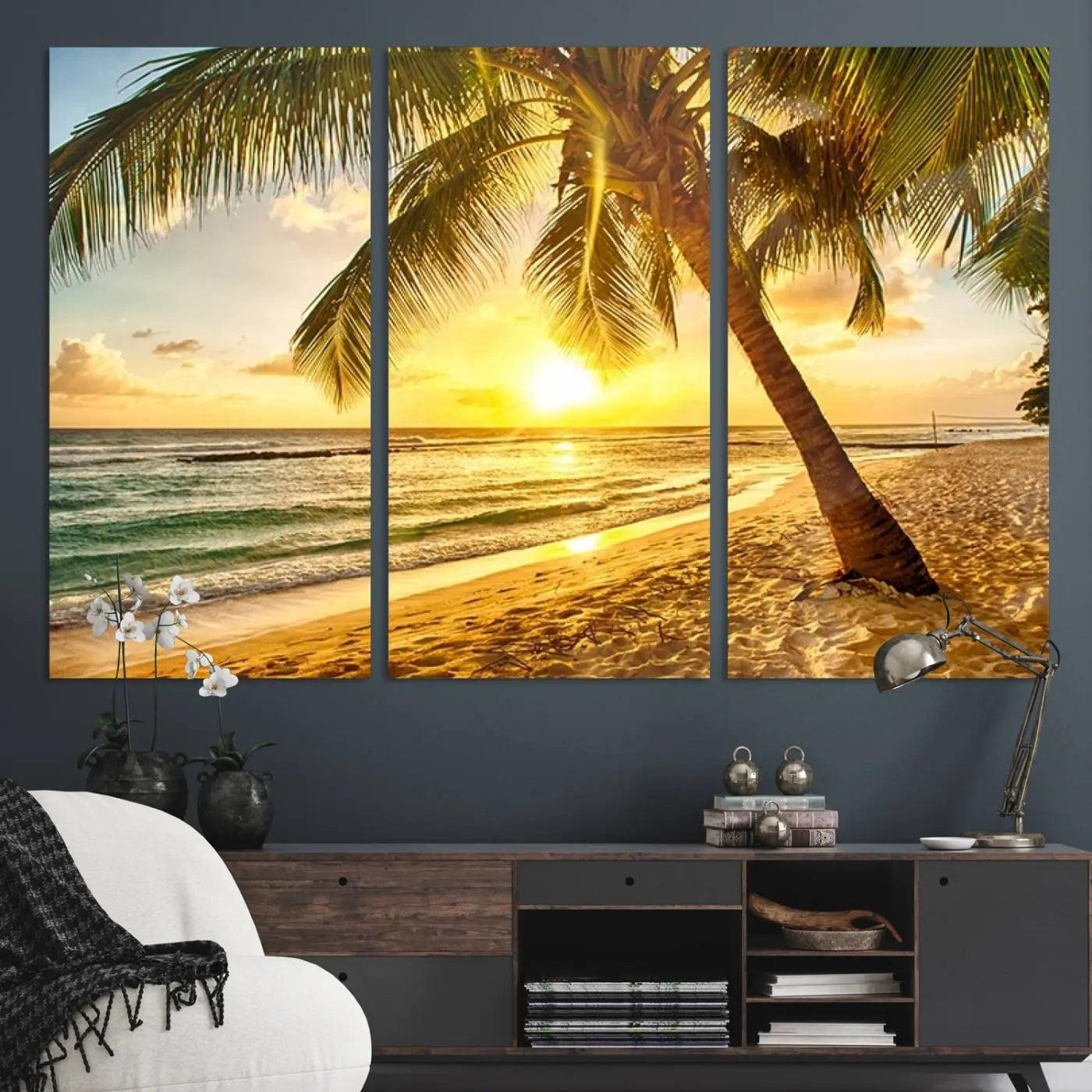 33628-MGV-CV-36X24-Beach Sunset Canvas Wall Art Print - Tropical Beach Canvas Wall Art Print – Vibrant Palm Trees and Coastal Wall Decor for Home or Office