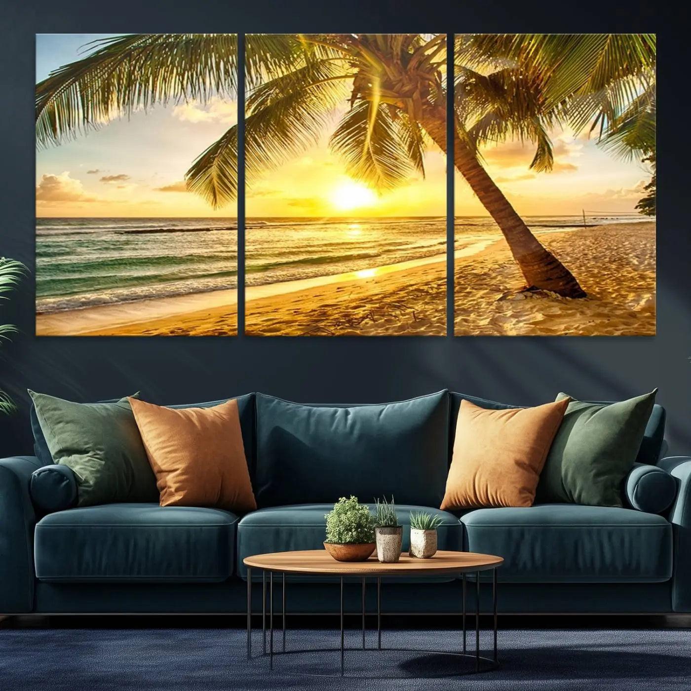 33628-MGV-CV-36X24-Beach Sunset Canvas Wall Art Print - Tropical Beach Canvas Wall Art Print – Vibrant Palm Trees and Coastal Wall Decor for Home or Office