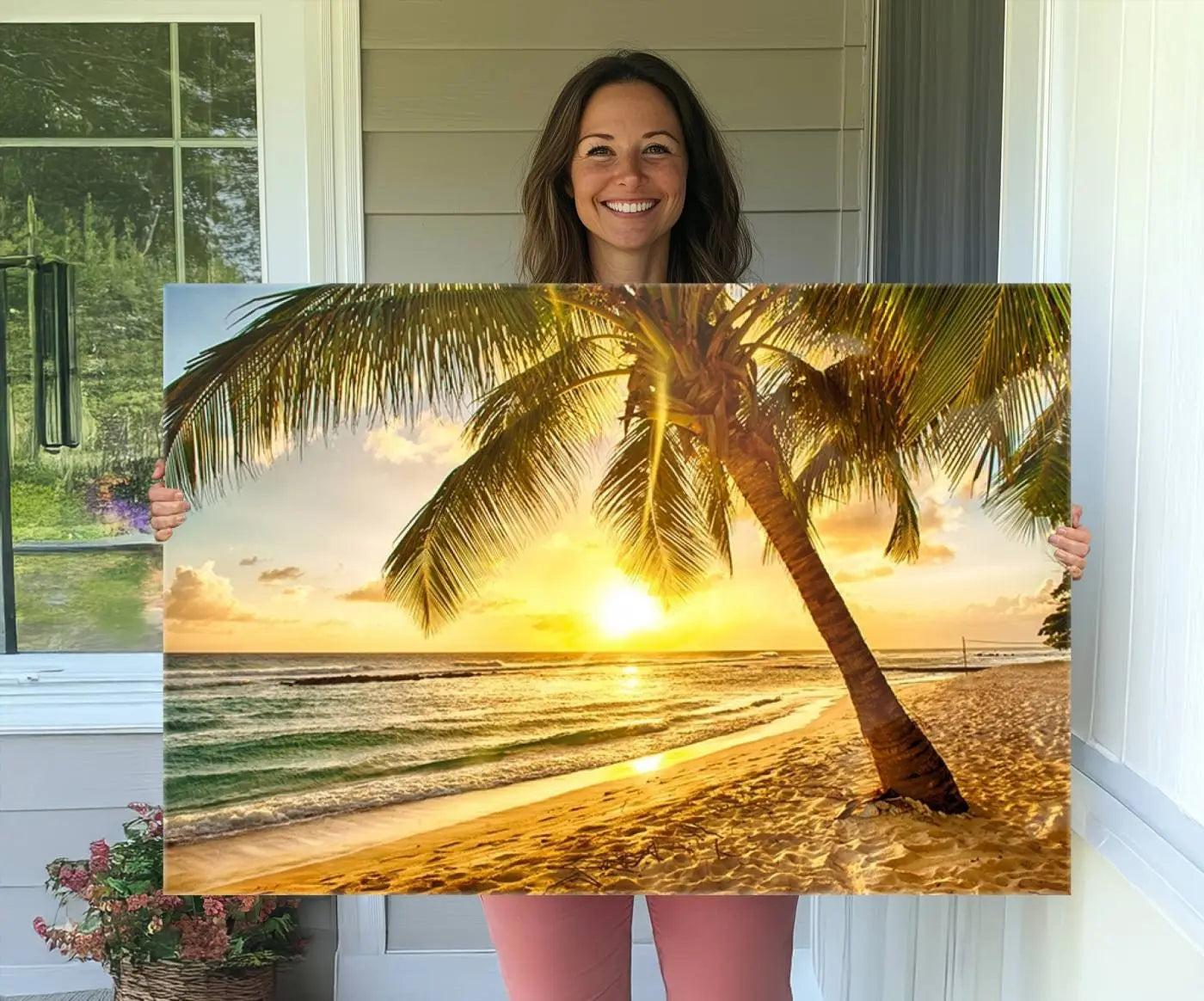 33628-MGV-CV-36X24-Beach Sunset Canvas Wall Art Print - Tropical Beach Canvas Wall Art Print – Vibrant Palm Trees and Coastal Wall Decor for Home or Office