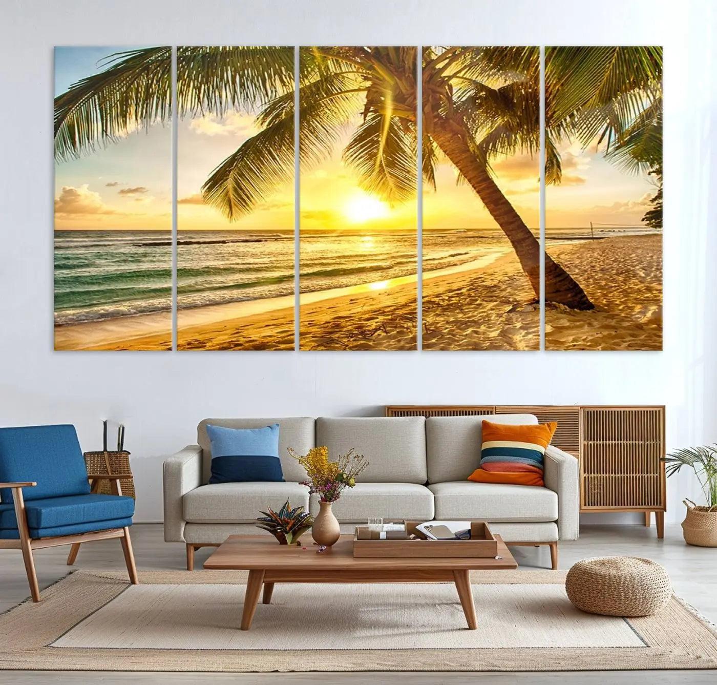33628-MGV-CV-36X24-Beach Sunset Canvas Wall Art Print - Tropical Beach Canvas Wall Art Print – Vibrant Palm Trees and Coastal Wall Decor for Home or Office