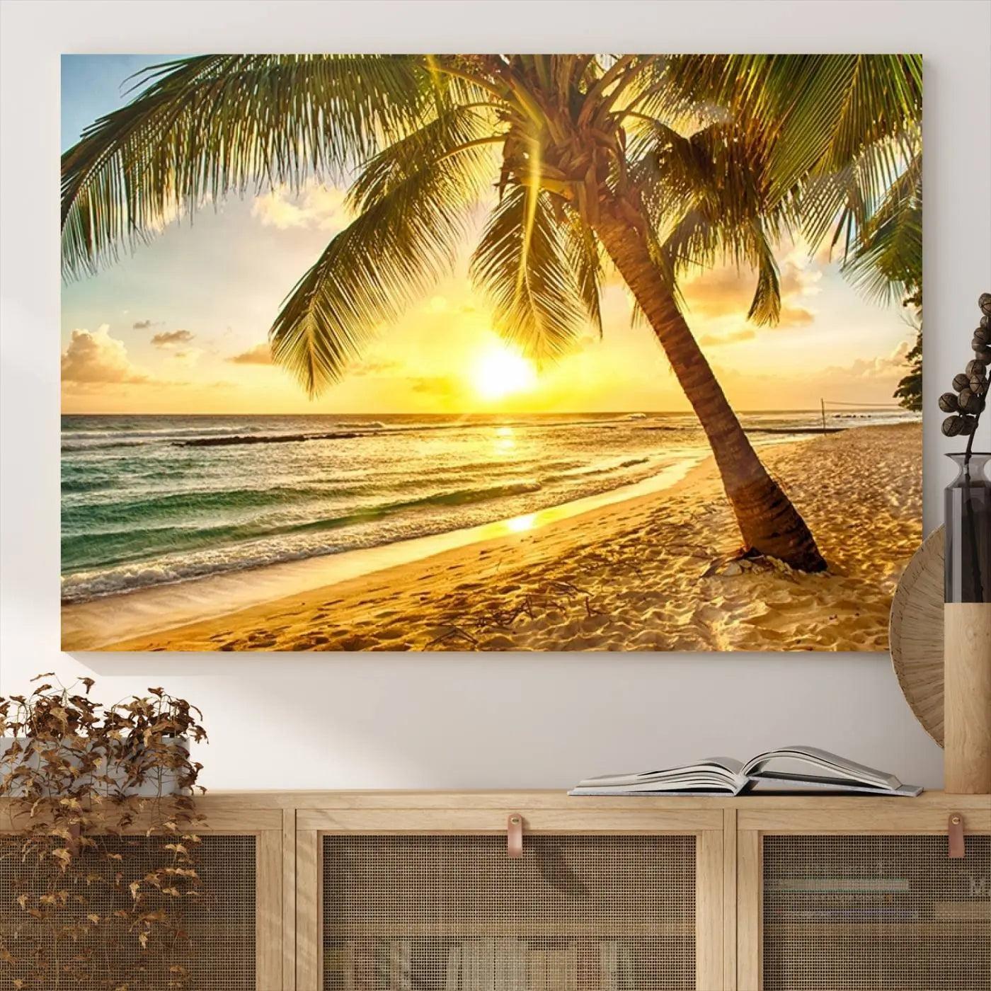 33628-MGV-CV-36X24-Beach Sunset Canvas Wall Art Print - Tropical Beach Canvas Wall Art Print – Vibrant Palm Trees and Coastal Wall Decor for Home or Office