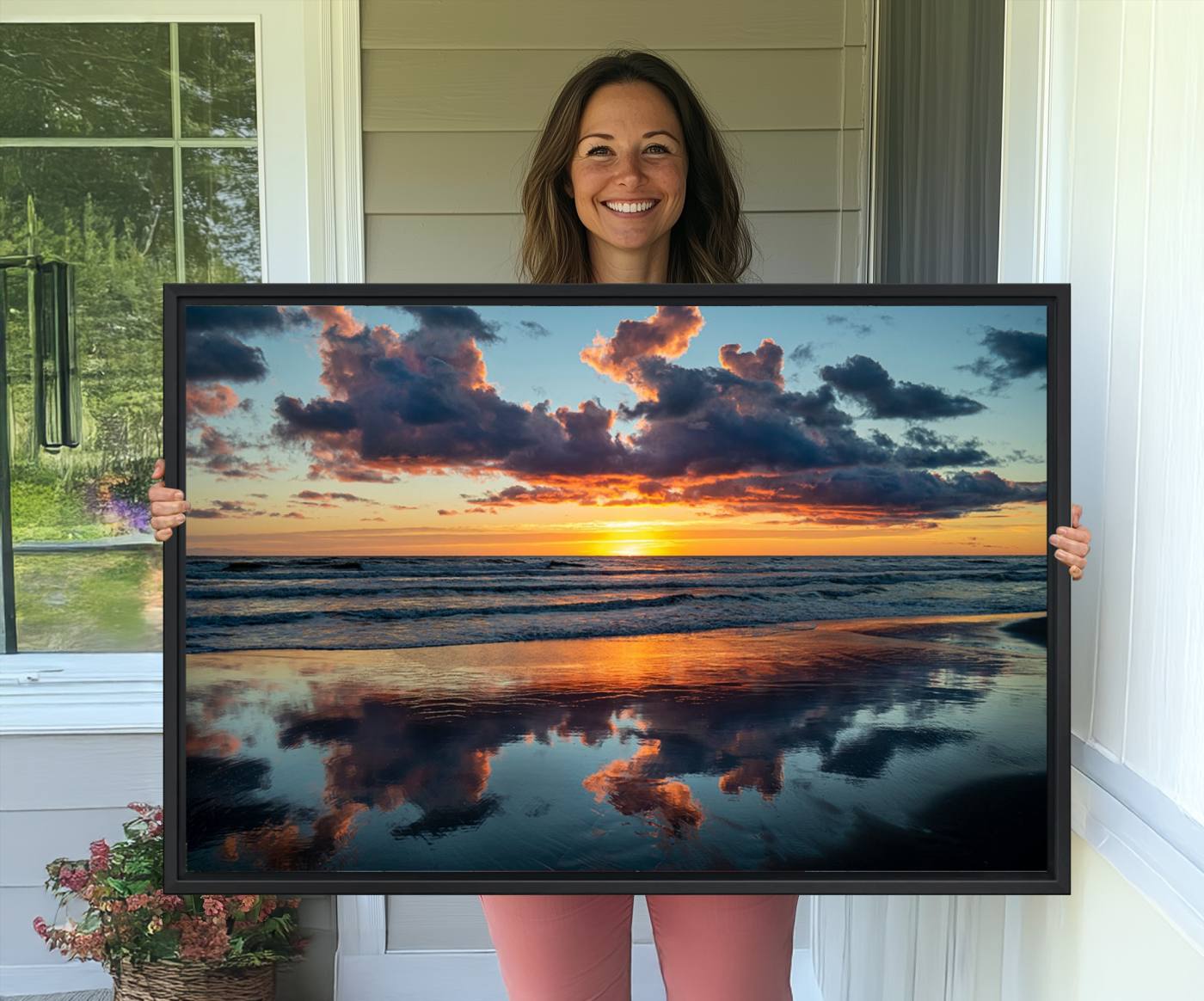 44145-MGV-CV-36X24-Beach Sunset Print - Stunning Ocean Canvas Artwork with Sunset Reflection Design for Elegant Home or Office Wall Decor