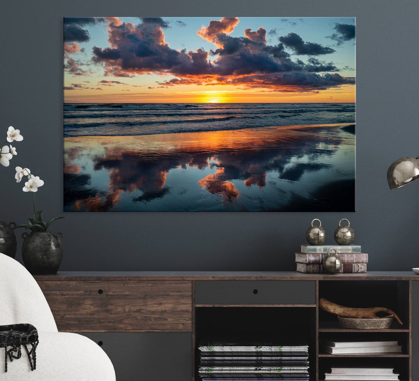 44145-MGV-CV-36X24-Beach Sunset Print - Stunning Ocean Canvas Artwork with Sunset Reflection Design for Elegant Home or Office Wall Decor