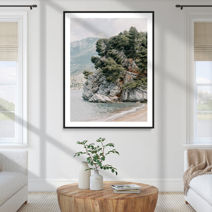 Beach Trees Wall Art Canvas Print, Earthy Beachside Print, Framed Beachside Nature Art Print, Large Coastal Trees Printing Rustic