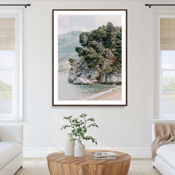 Beach Trees Wall Art Canvas Print, Earthy Beachside Print, Framed Beachside Nature Art Print, Large Coastal Trees Printing Rustic