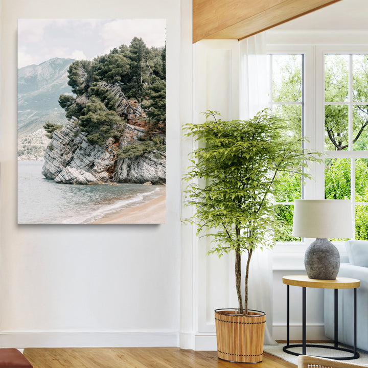 Beach Trees Wall Art Canvas Print, Earthy Beachside Print, Framed Beachside Nature Art Print, Large Coastal Trees Printing Rustic