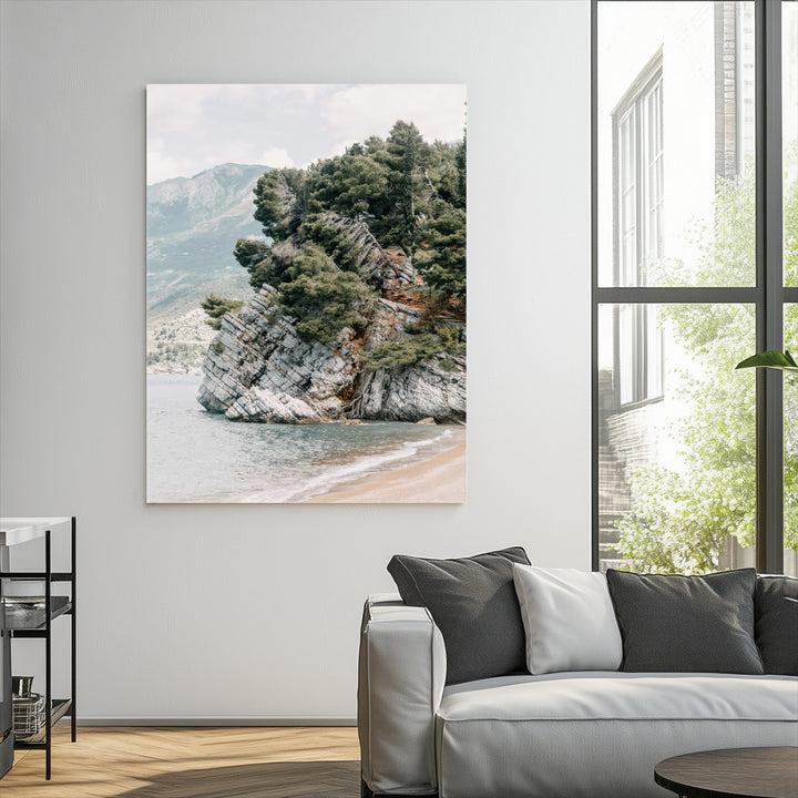 Beach Trees Wall Art Canvas Print, Earthy Beachside Print, Framed Beachside Nature Art Print, Large Coastal Trees Printing Rustic