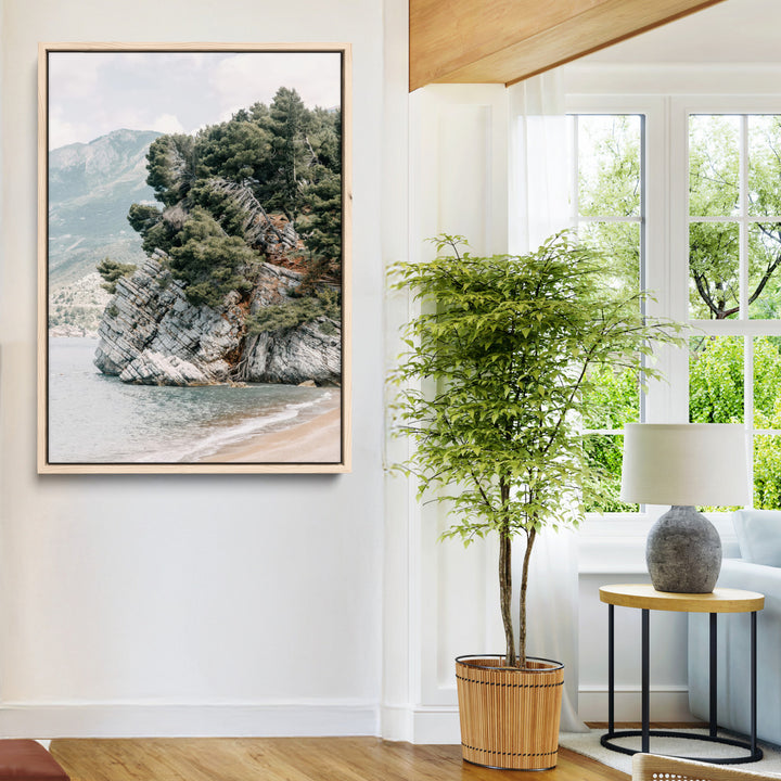 Beach Trees Wall Art Canvas Print, Earthy Beachside Print, Framed Beachside Nature Art Print, Large Coastal Trees Printing Rustic