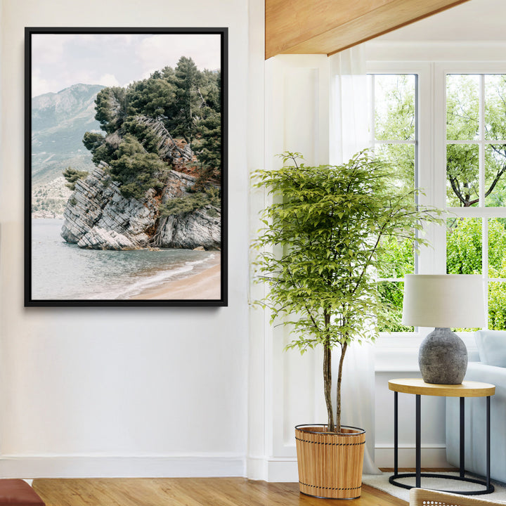 Beach Trees Wall Art Canvas Print, Earthy Beachside Print, Framed Beachside Nature Art Print, Large Coastal Trees Printing Rustic