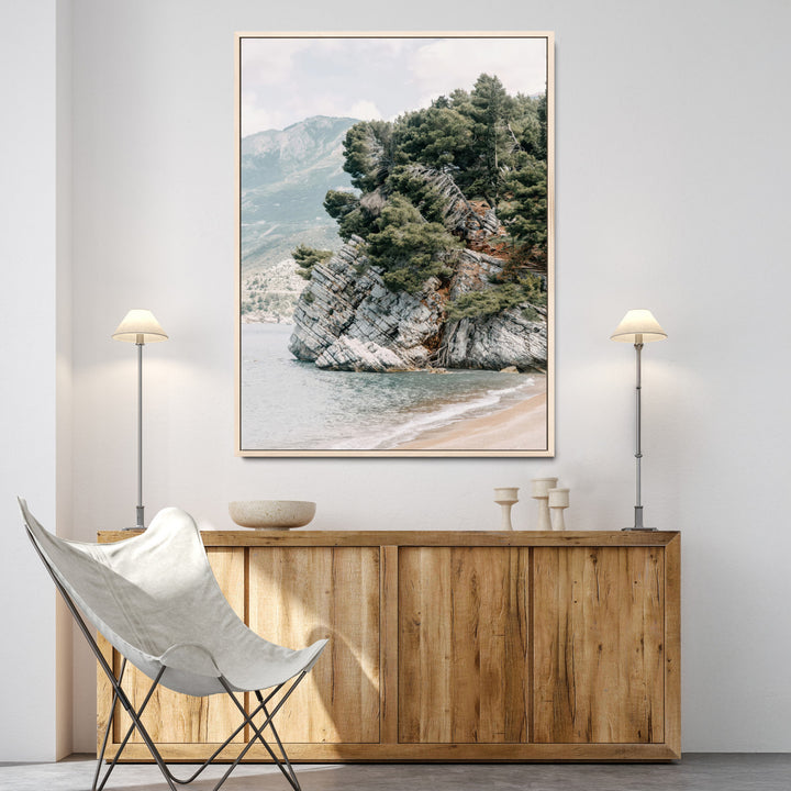 Beach Trees Wall Art Canvas Print, Earthy Beachside Print, Framed Beachside Nature Art Print, Large Coastal Trees Printing Rustic