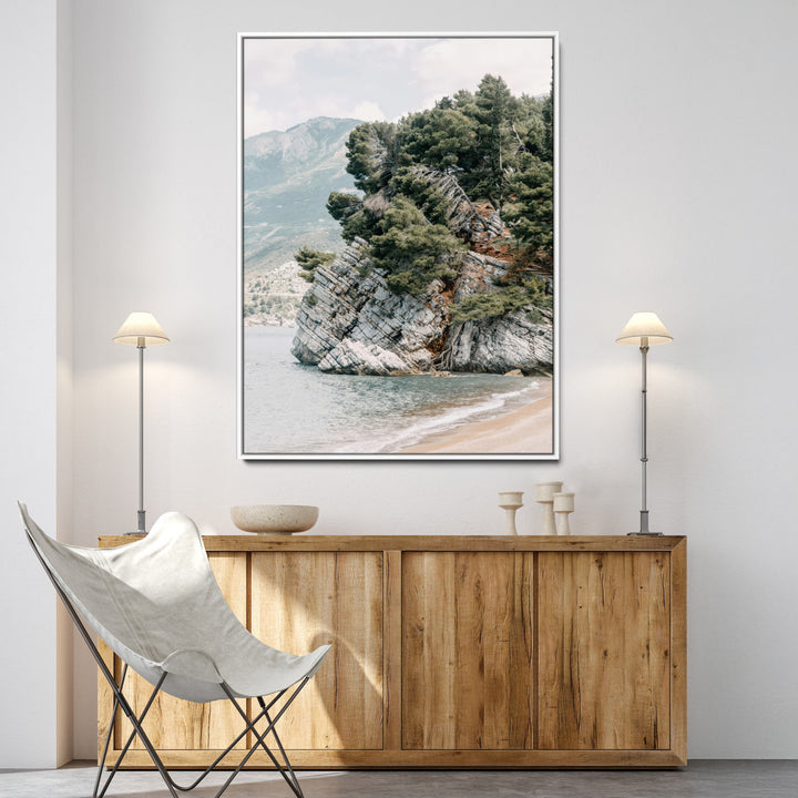 Beach Trees Wall Art Canvas Print, Earthy Beachside Print, Framed Beachside Nature Art Print, Large Coastal Trees Printing Rustic