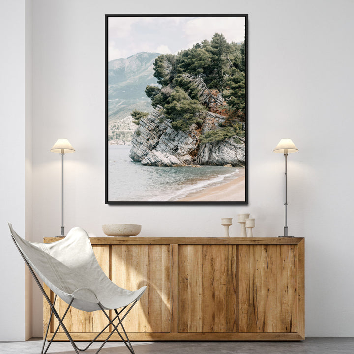 Beach Trees Wall Art Canvas Print, Earthy Beachside Print, Framed Beachside Nature Art Print, Large Coastal Trees Printing Rustic