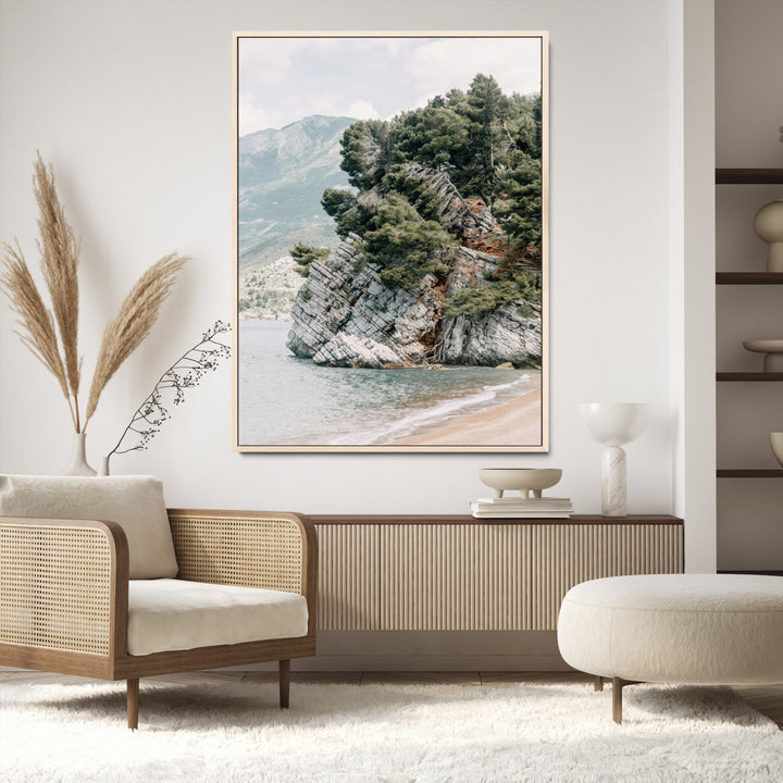 Beach Trees Wall Art Canvas Print, Earthy Beachside Print, Framed Beachside Nature Art Print, Large Coastal Trees Printing Rustic