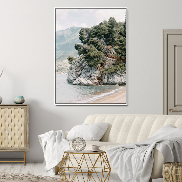 Beach Trees Wall Art Canvas Print, Earthy Beachside Print, Framed Beachside Nature Art Print, Large Coastal Trees Printing Rustic