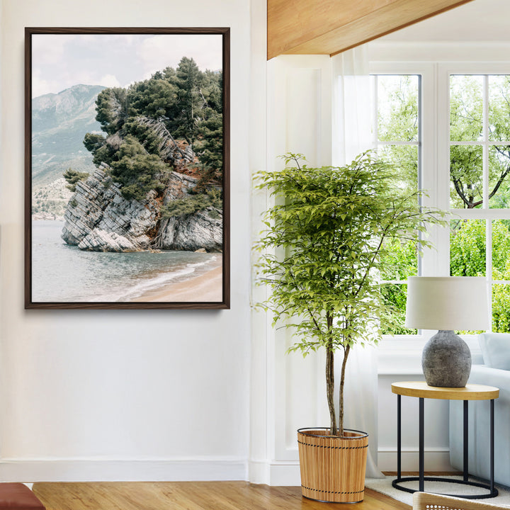 Beach Trees Wall Art Canvas Print, Earthy Beachside Print, Framed Beachside Nature Art Print, Large Coastal Trees Printing Rustic