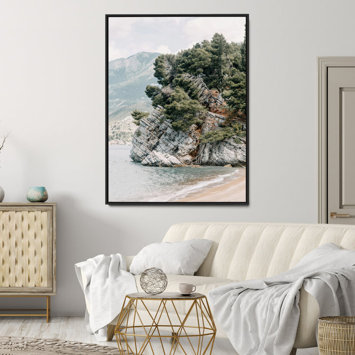 Beach Trees Wall Art Canvas Print, Earthy Beachside Print, Framed Beachside Nature Art Print, Large Coastal Trees Printing Rustic