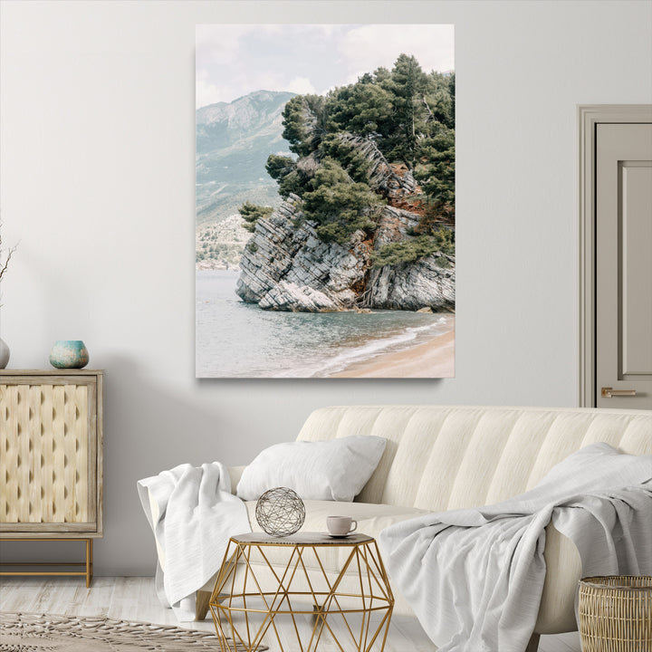 Beach Trees Wall Art Canvas Print, Earthy Beachside Print, Framed Beachside Nature Art Print, Large Coastal Trees Printing Rustic