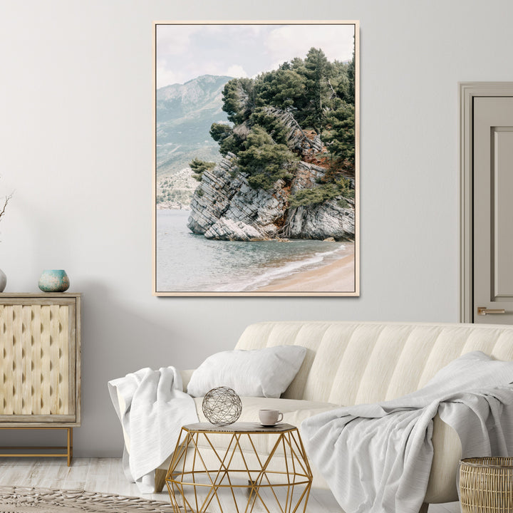 Beach Trees Wall Art Canvas Print, Earthy Beachside Print, Framed Beachside Nature Art Print, Large Coastal Trees Printing Rustic