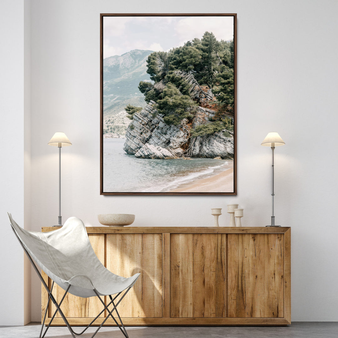 Beach Trees Wall Art Canvas Print, Earthy Beachside Print, Framed Beachside Nature Art Print, Large Coastal Trees Printing Rustic