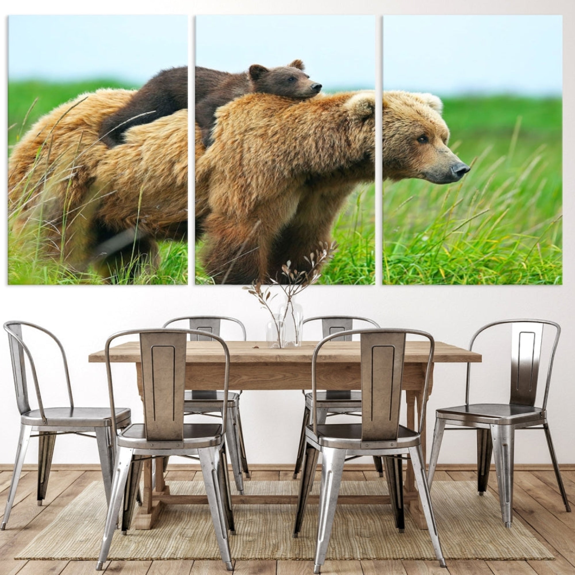 Edit-Images-Bear and Cub Canvas Print Black and White Animal Wall Art Cabin Wall