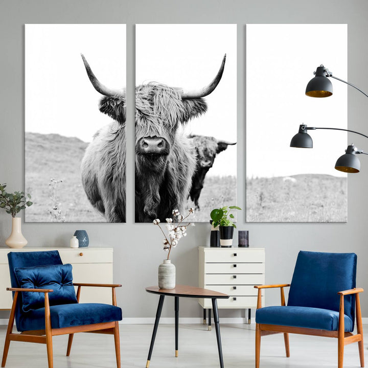 Beautiful Highland Cow Canvas Wall Art, Framed Highland Cow Canvas Decor