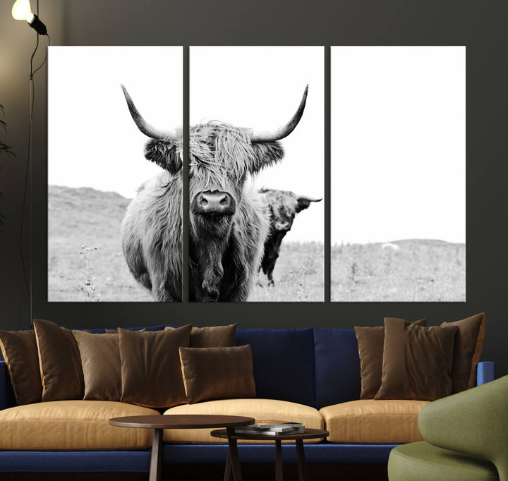 Beautiful Highland Cow Canvas Wall Art, Framed Highland Cow Canvas Decor