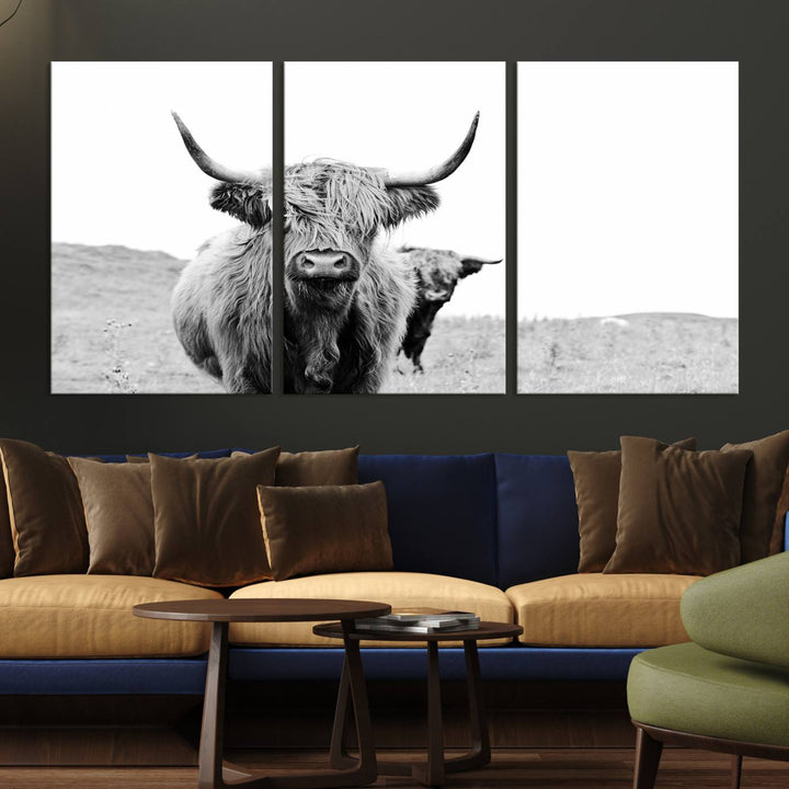 Beautiful Highland Cow Canvas Wall Art, Framed Highland Cow Canvas Decor