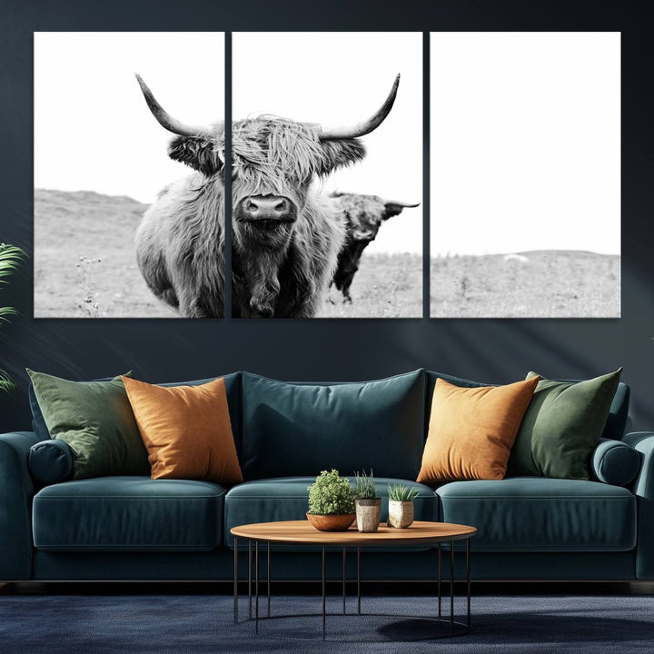 Beautiful Highland Cow Canvas Wall Art, Framed Highland Cow Canvas Decor