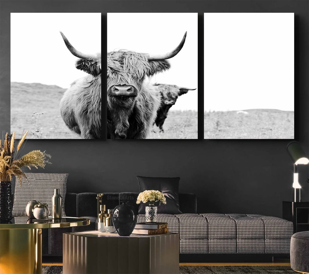 Beautiful Highland Cow Canvas Wall Art, Framed Highland Cow Canvas Decor