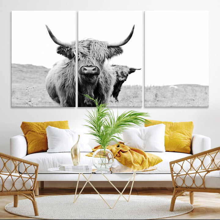 Beautiful Highland Cow Canvas Wall Art, Framed Highland Cow Canvas Decor