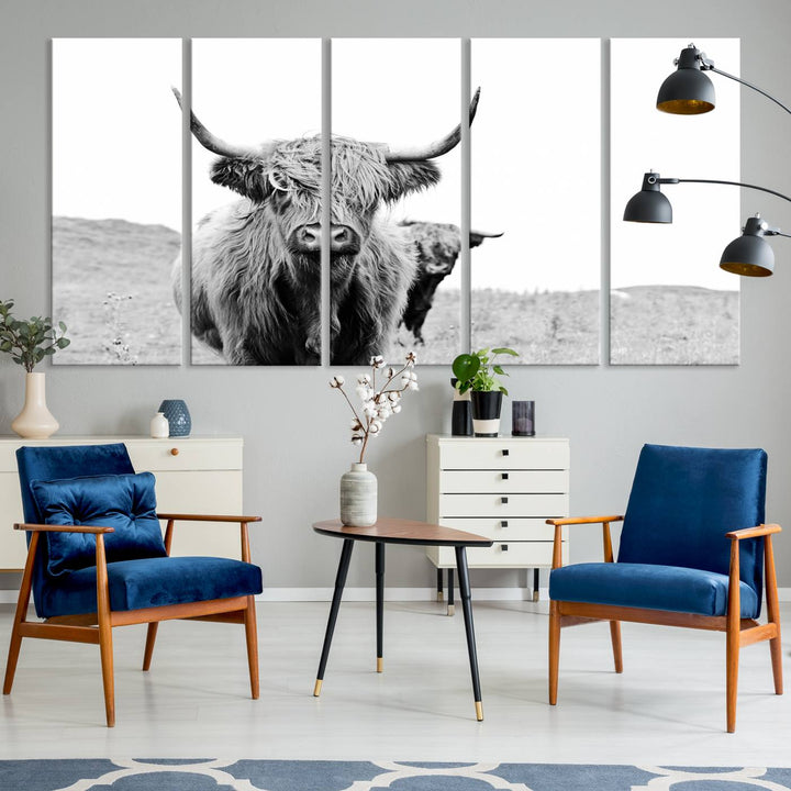 Beautiful Highland Cow Canvas Wall Art, Framed Highland Cow Canvas Decor