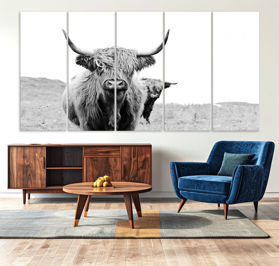 Beautiful Highland Cow Canvas Wall Art, Framed Highland Cow Canvas Decor