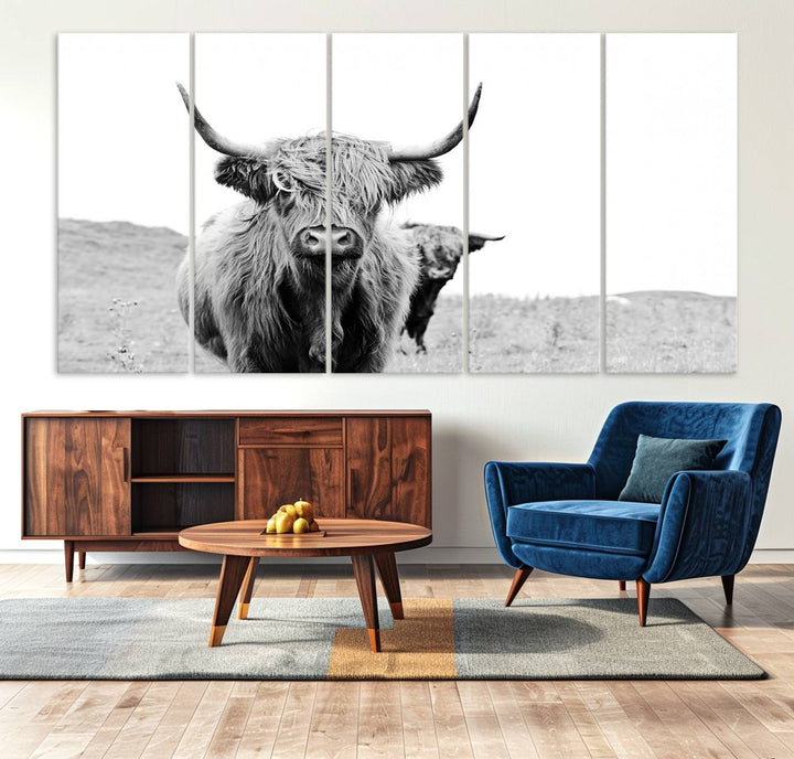 Beautiful Highland Cow Canvas Wall Art, Framed Highland Cow Canvas Decor