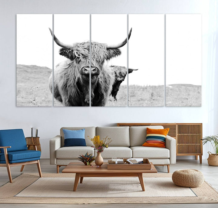 Beautiful Highland Cow Canvas Wall Art, Framed Highland Cow Canvas Decor