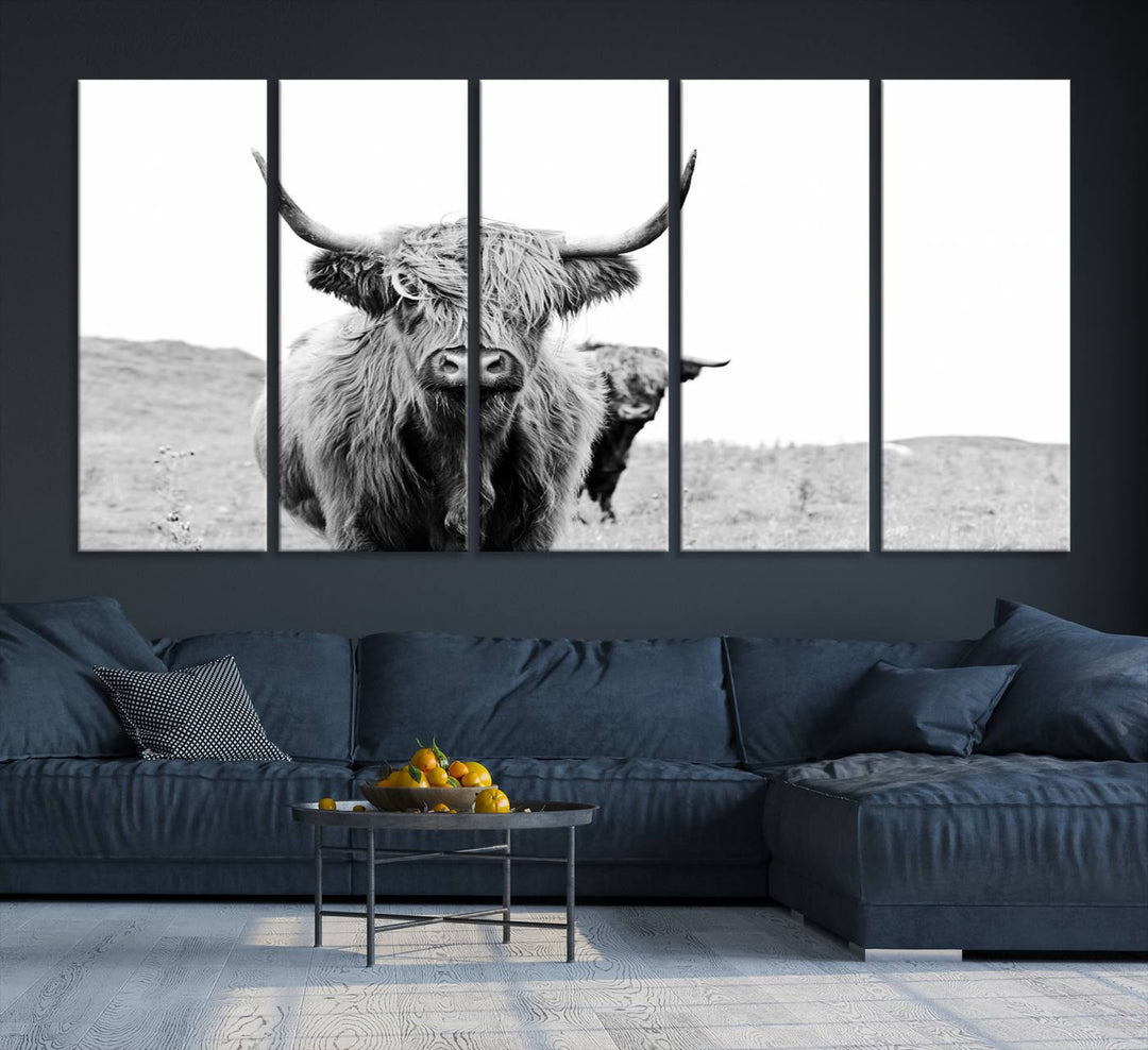 Beautiful Highland Cow Canvas Wall Art, Framed Highland Cow Canvas Decor
