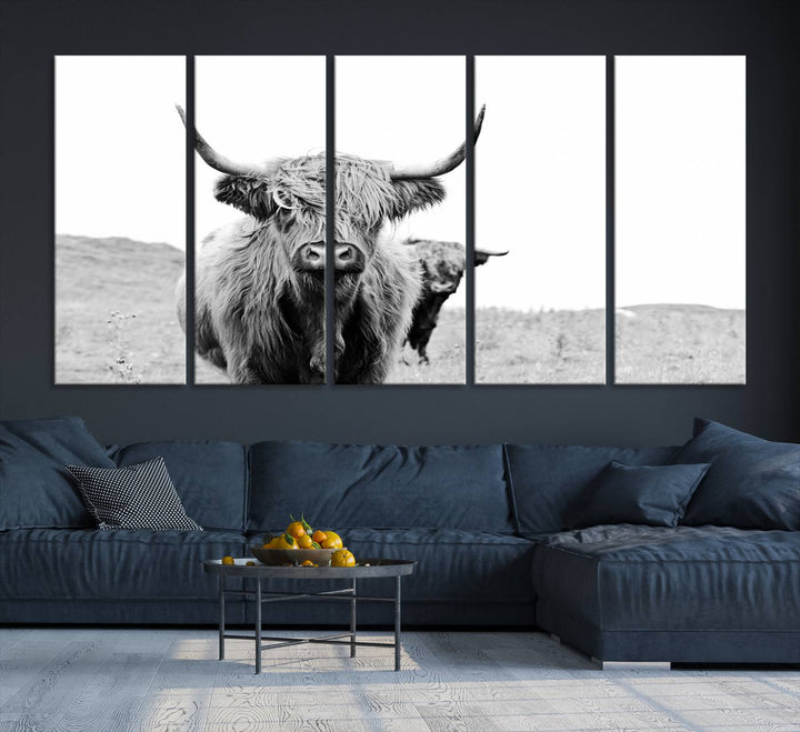 Beautiful Highland Cow Canvas Wall Art, Framed Highland Cow Canvas Decor