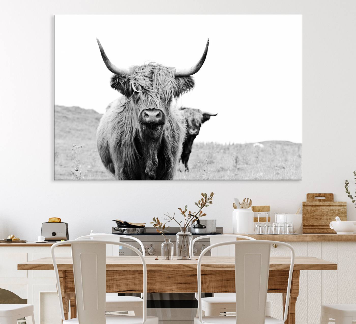 57411-MGV-CV-36X24-Beautiful Highland Cow Canvas Wall Art, Framed Highland Cow Canvas Decor