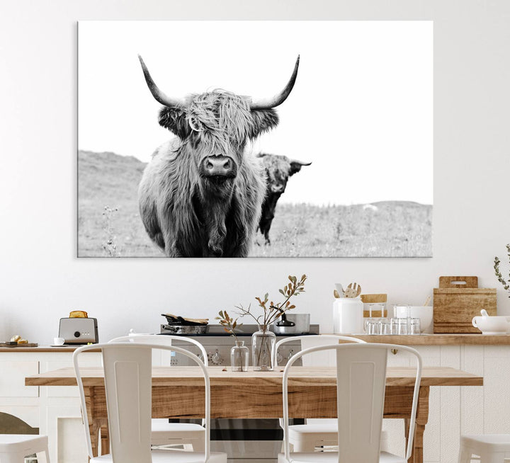 Beautiful Highland Cow Canvas Wall Art, Framed Highland Cow Canvas Decor