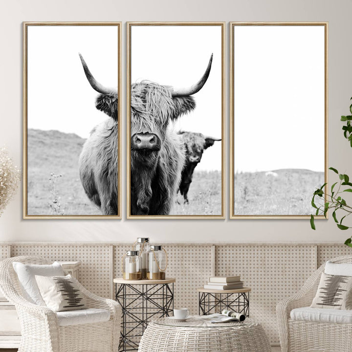 57411-MGV-CV-36X24-Beautiful Highland Cow Canvas Wall Art, Framed Highland Cow Canvas Decor