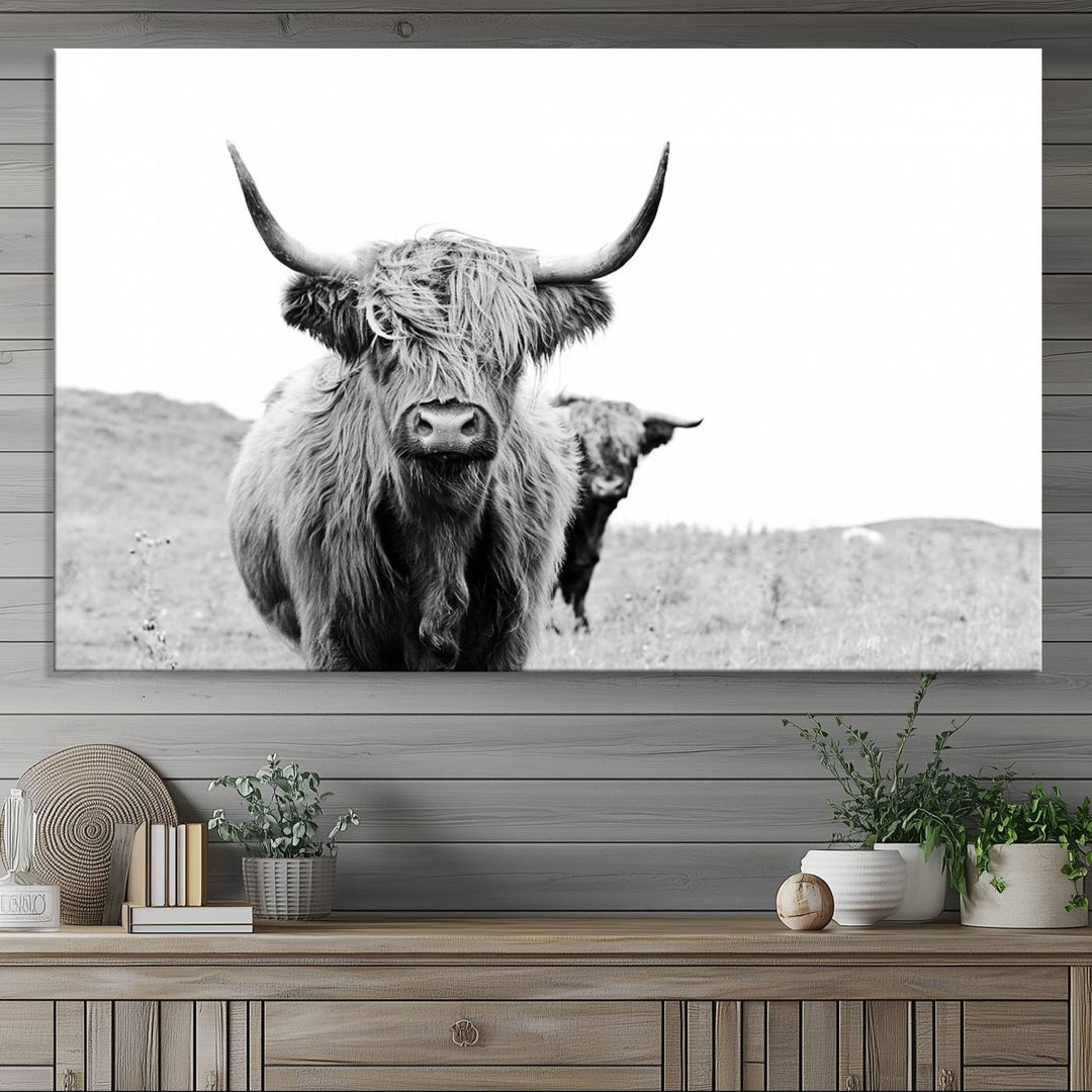 Beautiful Highland Cow Canvas Wall Art, Framed Highland Cow Canvas Decor