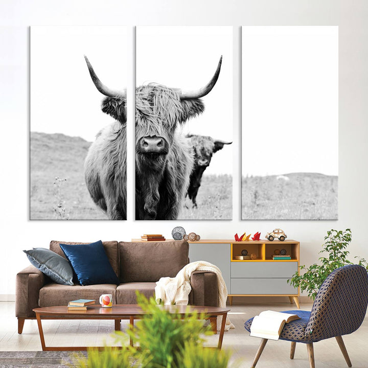 Beautiful Highland Cow Canvas Wall Art, Framed Highland Cow Canvas Decor