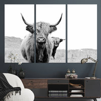 Beautiful Highland Cow Canvas Wall Art, Framed Highland Cow Canvas Decor